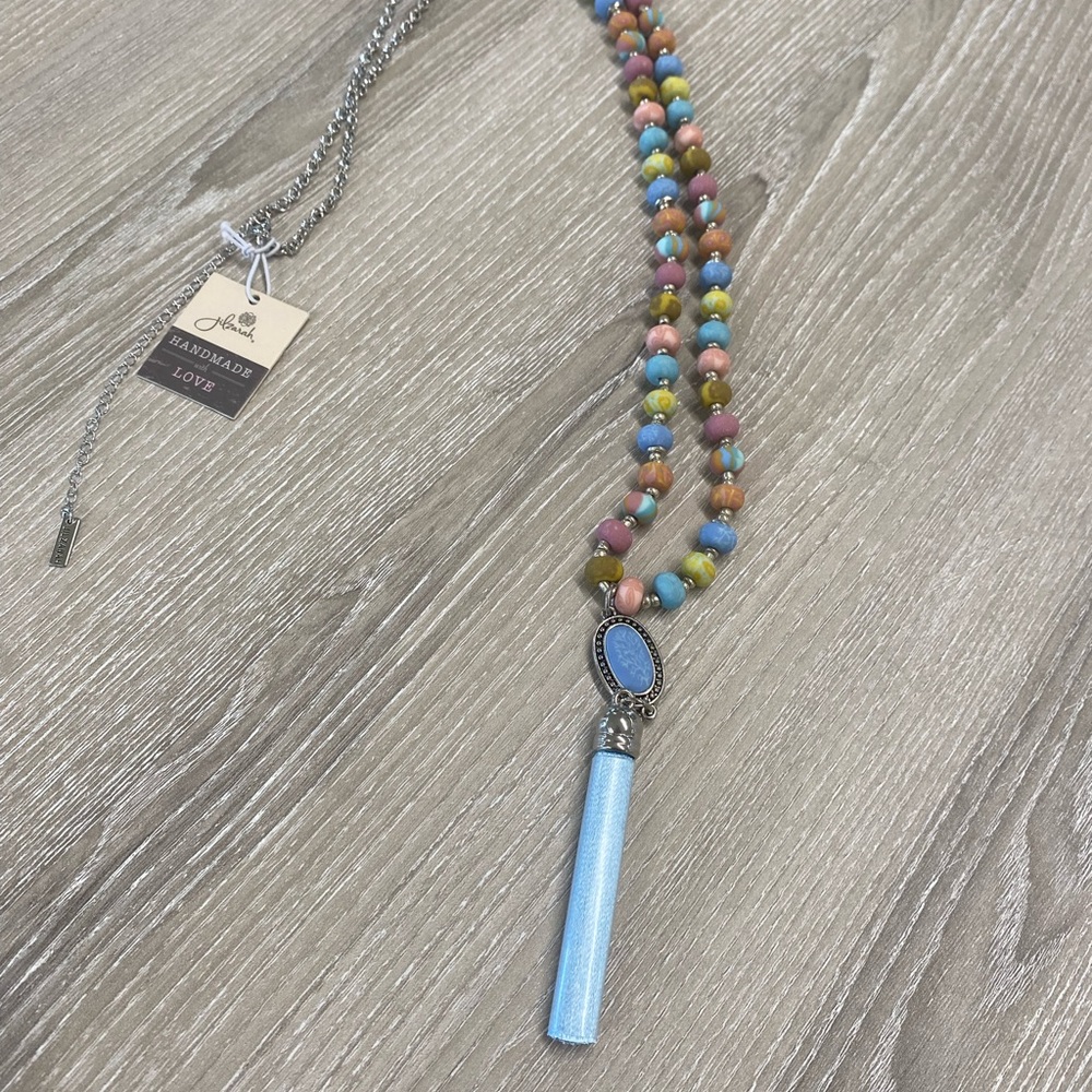 Jilzarah Beaded Necklace with Blue Pendant